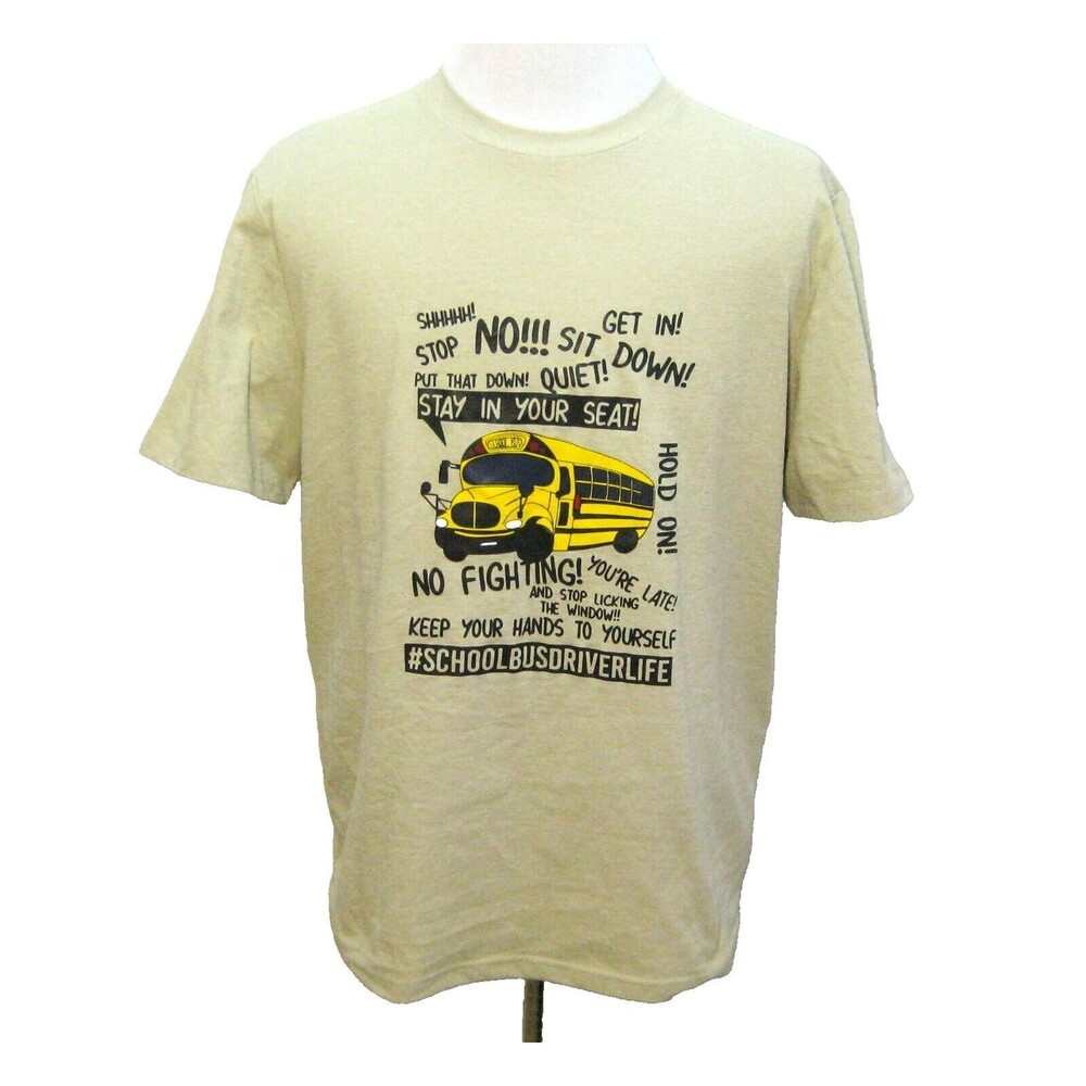 New SCHOOL BUS DRIVER Men's (Size XL) Beige Short Sleeve Graphic T-Shirt Top
